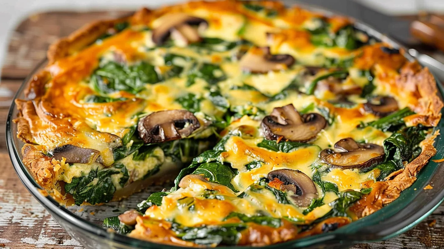 Crustless Spanakopita Quiche With Feta and Sautéed Mushrooms