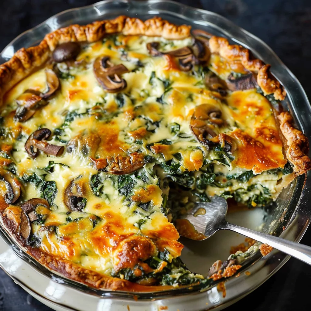 Crustless Spanakopita Quiche With Feta and Sautéed Mushrooms