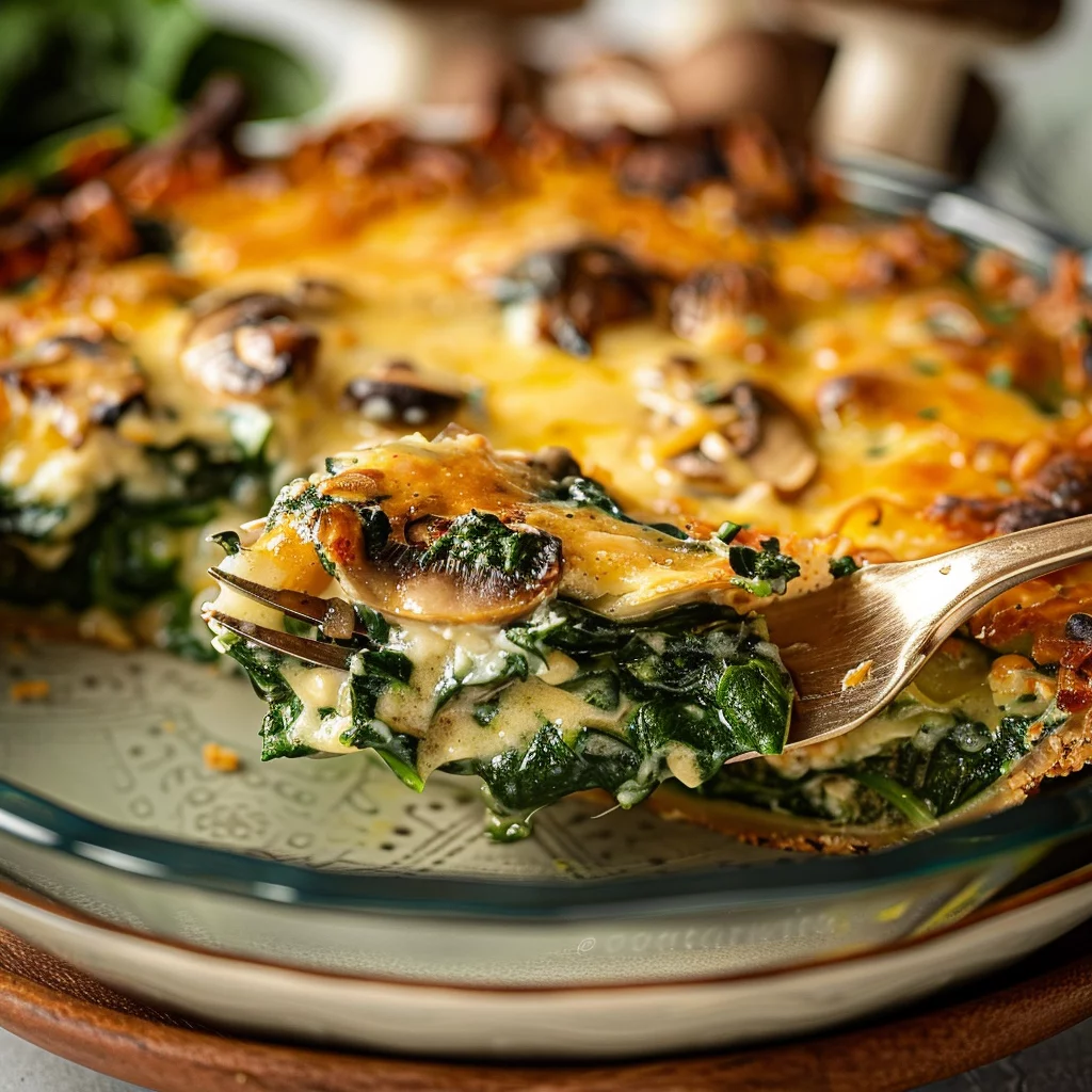 Crustless Spanakopita Quiche With Feta and Sautéed Mushrooms