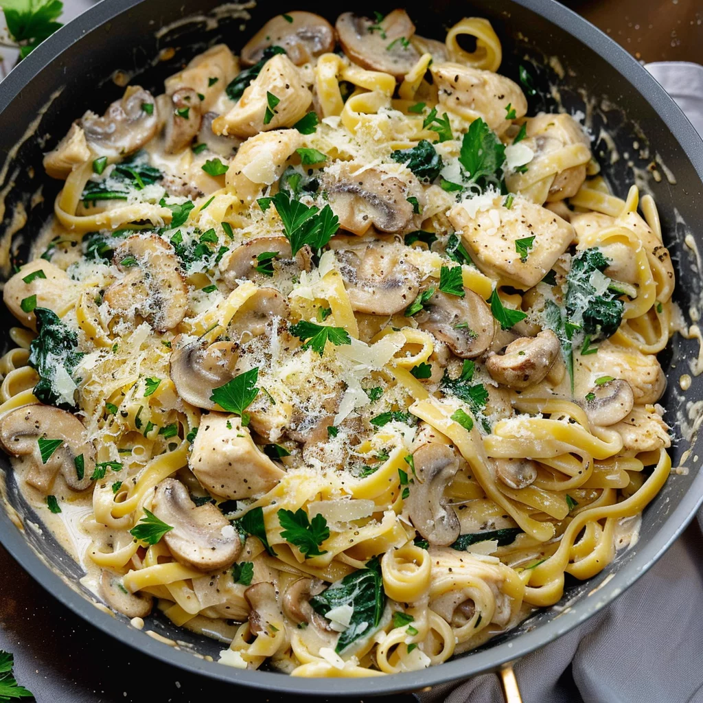 Creamy Chicken Marsala Pasta With Spinach and Mushrooms