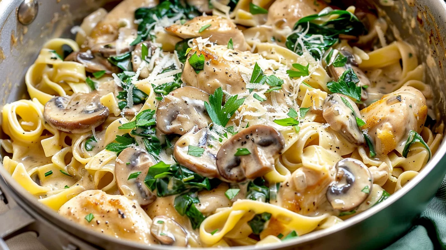 Creamy Chicken Marsala Pasta With Spinach and Mushrooms