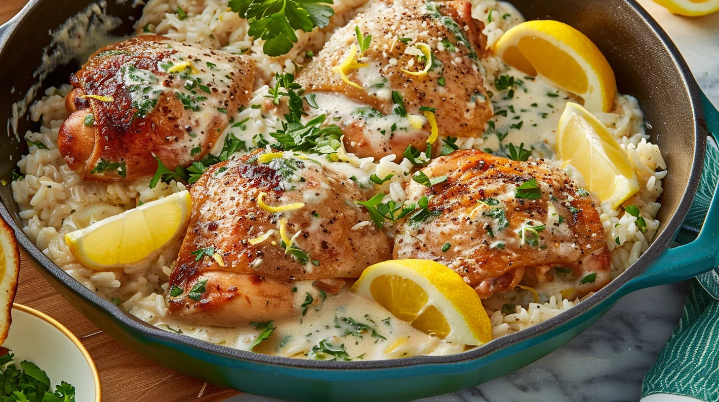 Creamy Garlic Lemon Chicken With Herb Rice
