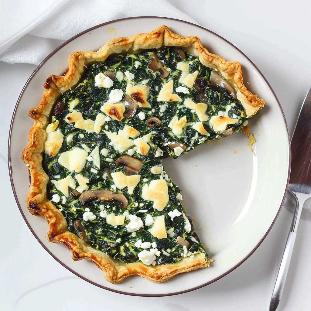 Crustless Spanakopita Quiche With Feta and Sautéed Mushrooms