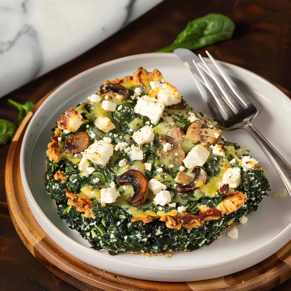 Crustless Spanakopita Quiche With Feta and Sautéed Mushrooms