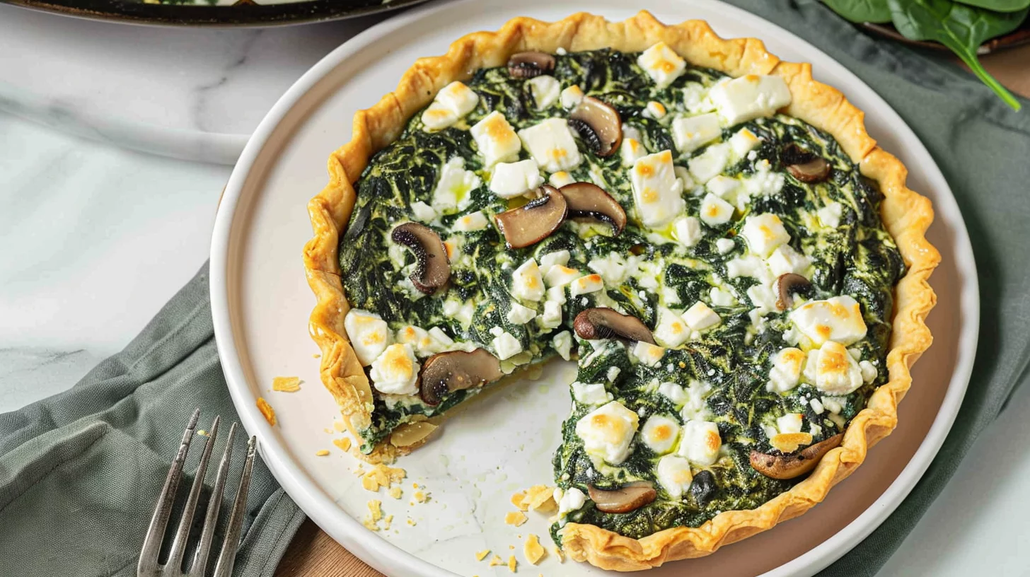 Crustless Spanakopita Quiche With Feta and Sautéed Mushrooms