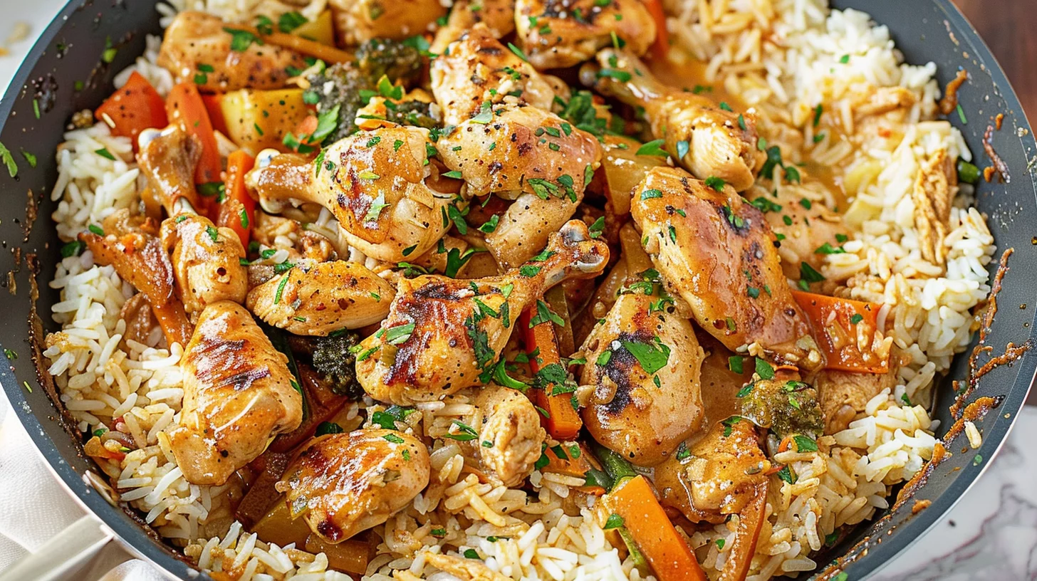Garlic Butter Chicken With Veggie Medley and Fluffy Rice