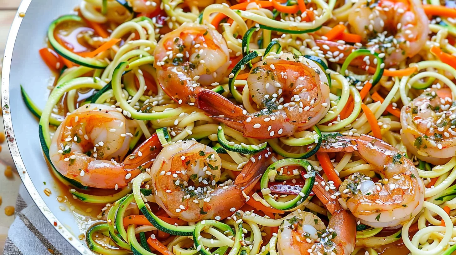 Gingersoy Zucchini Noodles With Shrimp