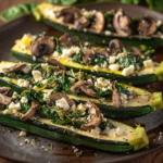 Greek Zucchini Boats Stuffed With Spinach Mushrooms and Herbed Feta-ricotta