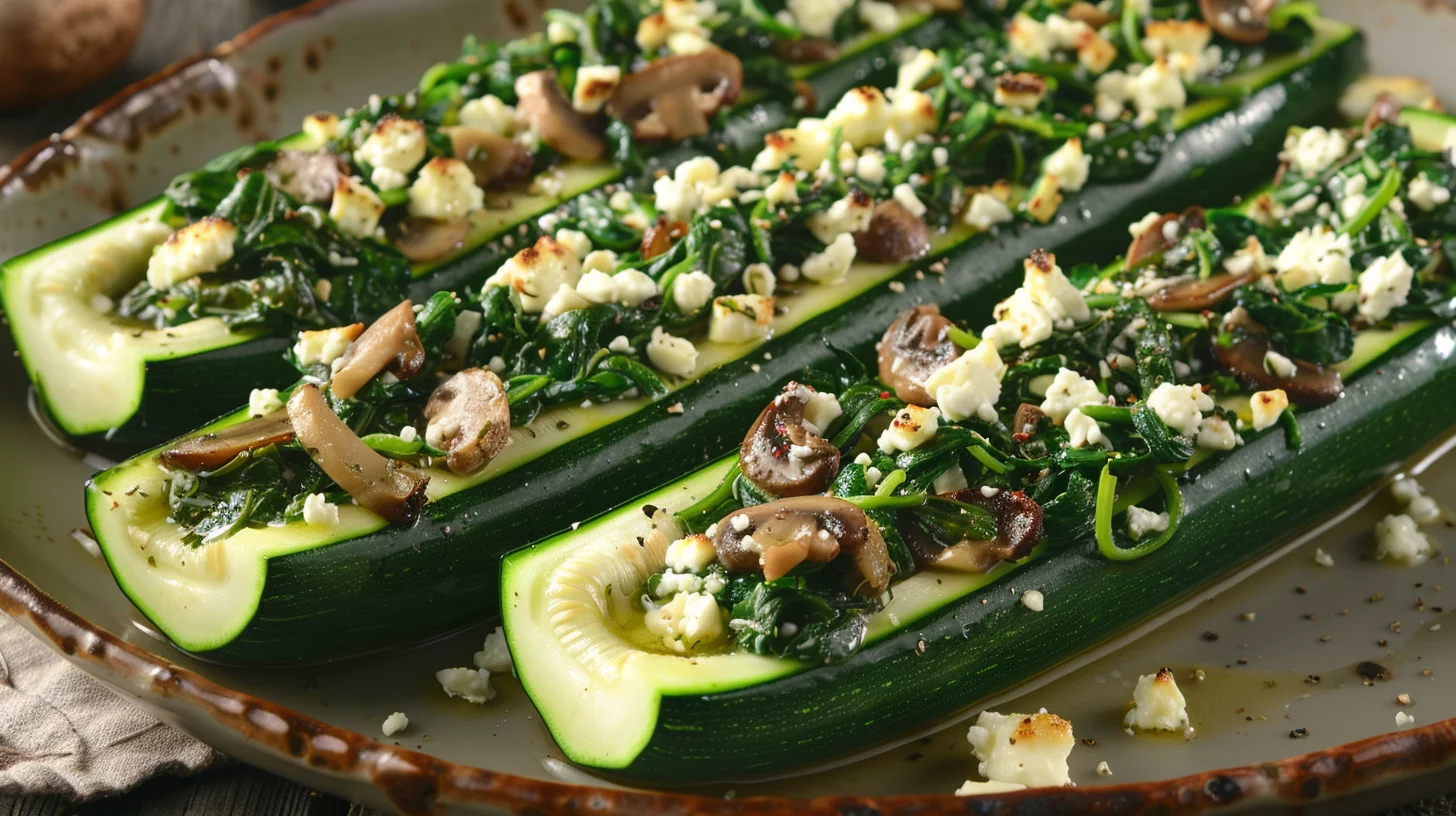 Greek Zucchini Boats Stuffed With Spinach Mushrooms and Herbed Feta-ricotta