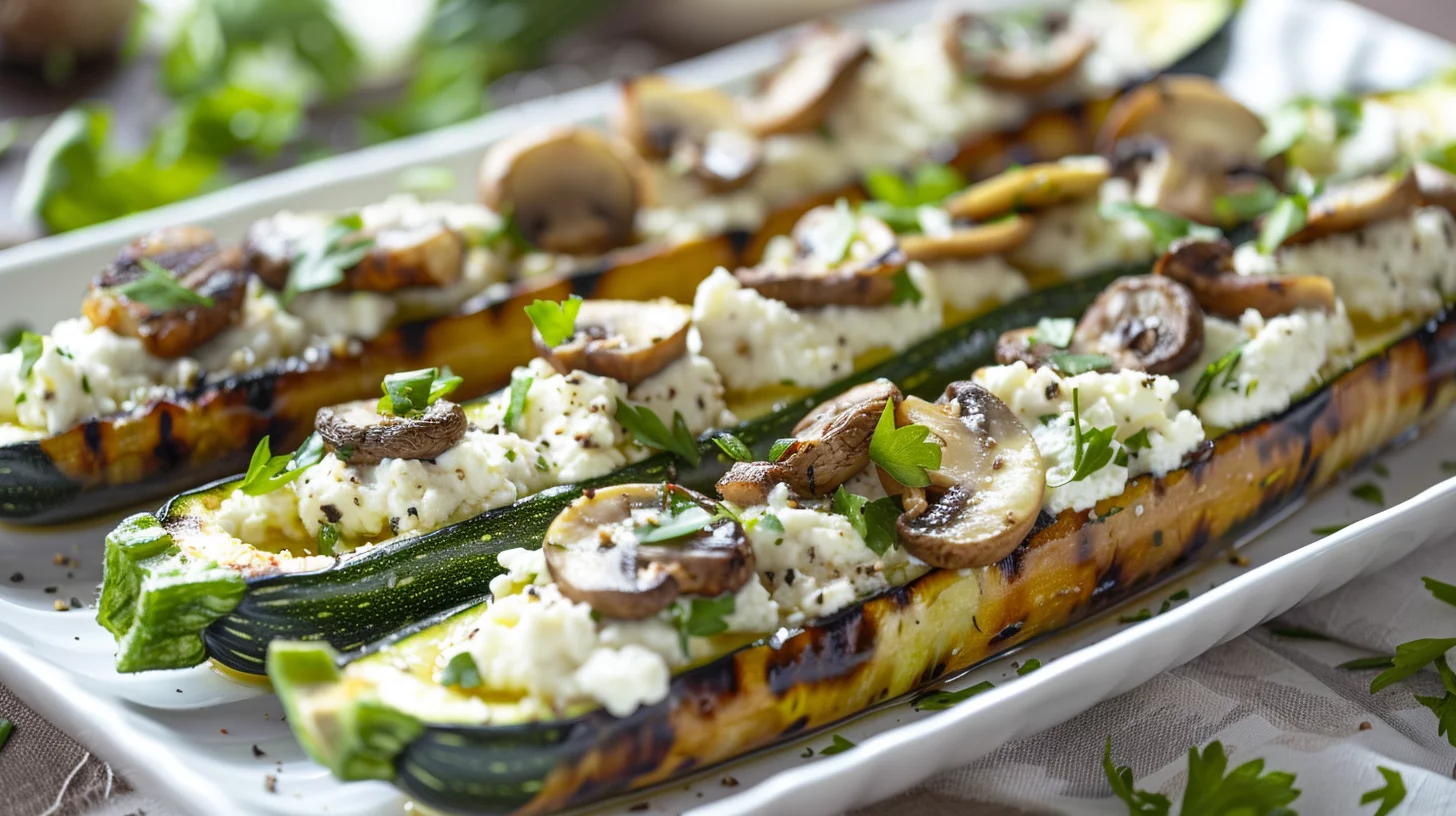 Greek Zucchini Boats With Mushrooms and Ricotta