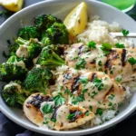 Grilled Chicken and Broccoli Bowls With Creamy Garlic Sauce