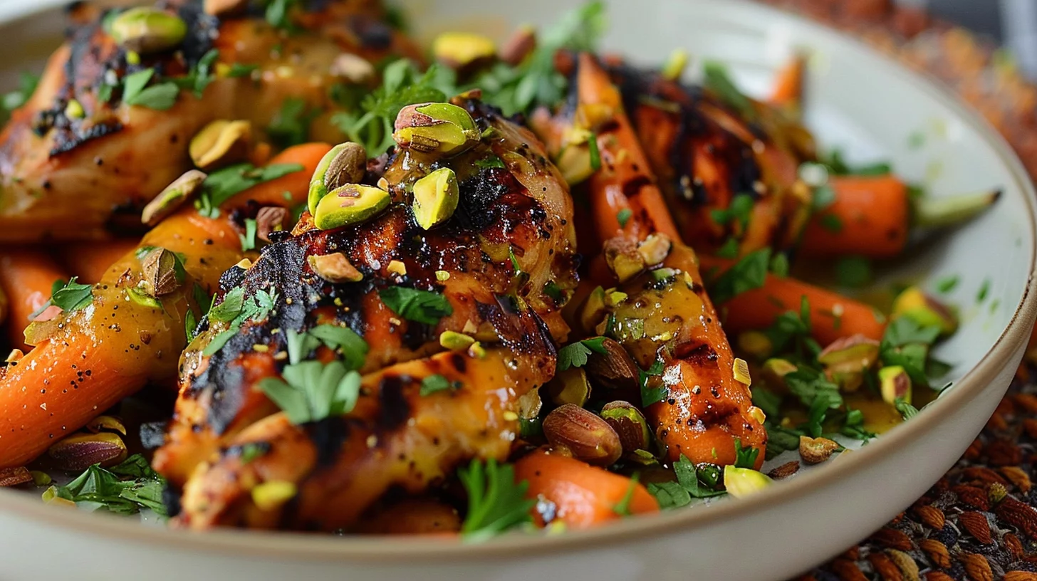 Grilled Chicken and Roasted Carrot Bowl With Mustard Drizzle