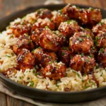 Honey Garlic Chicken Bites With Creamy Parmesan Rice