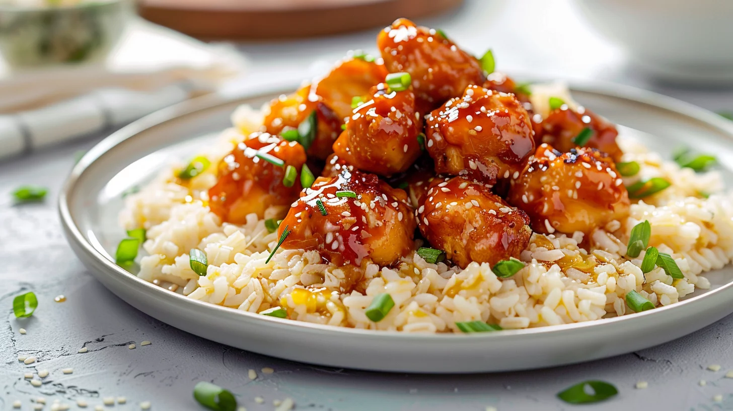 Honey Garlic Chicken Bites With Creamy Parmesan Rice
