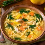 Lemon Chicken Orzo Soup With Spinach