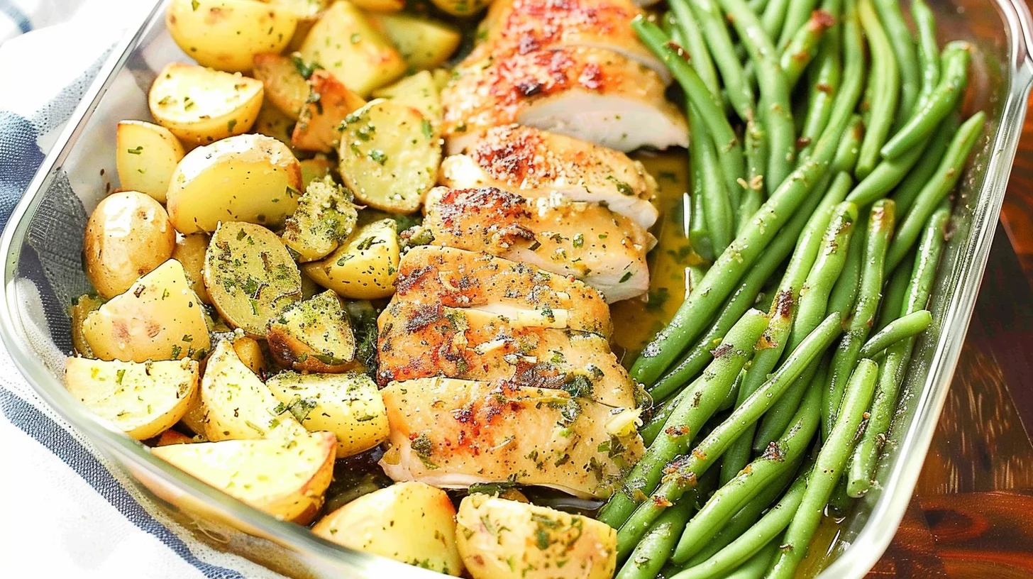 One-pan Garlic Herb Chicken With Roasted Potato and Green Beans