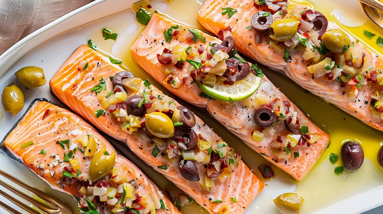 Pan-seared Salmon With Chunky Olive Sauce Delight