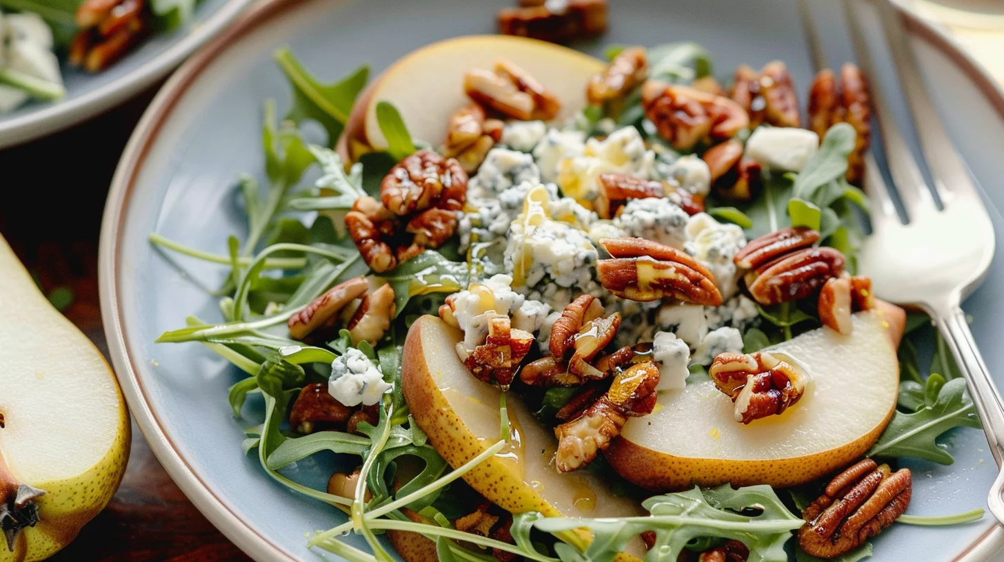 Pear and Arugula Salad With Gorgonzola Candied Pecans and Lemon-honey Vinaigrette