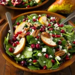 Pear Spinach Salad With Pecans Cranberries Feta and Pomegranate
