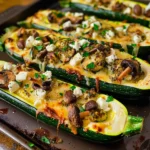 Santorini Zucchini Boats With Spinach Herbed Feta and Mushrooms
