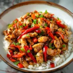 Spicy Pepper Chicken Stir-fry With Steamed Rice