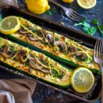 Spinach Mushroom and Ricotta Stuffed Zucchini Boats With Lemon Herb Drizzle