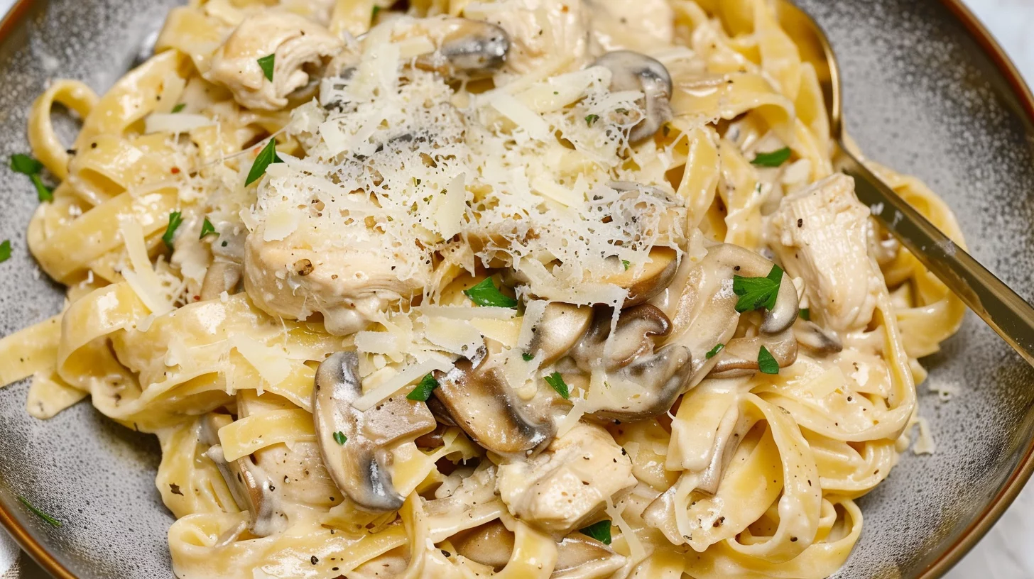 Creamy Garlic Mushroom Chicken Fettuccine