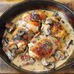 Chicken Thighs With Creamy Bacon Mushroom Thyme Sauce