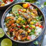 Cilantro Lime Chicken Bowls With Peach Salsa and Rice