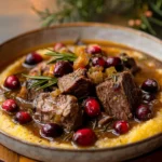 Cranberry Cider Braised Beef Stew With Rosemary Polenta