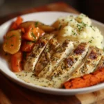 Creamy Herb Chicken With Mashed Potatoes and Glazed Carrots