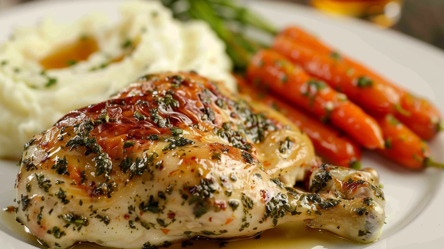 Creamy Herb Chicken With Mashed Potatoes and Glazed Carrots
