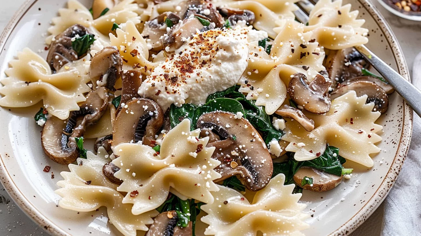 Creamy Ricotta Spinach and Mushroom Pasta