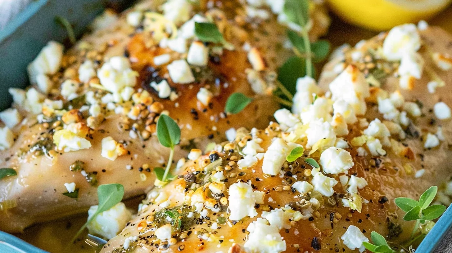Greek Feta Chicken With Lemonoregano Marinade and Crumbled Feta: