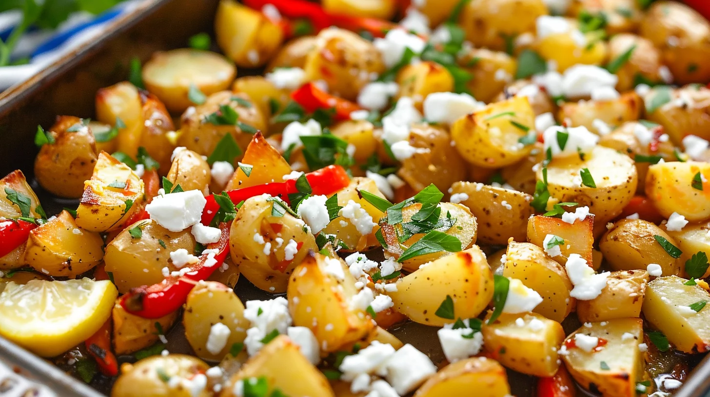 Greek Roasted Potatoes With Peppers and Feta