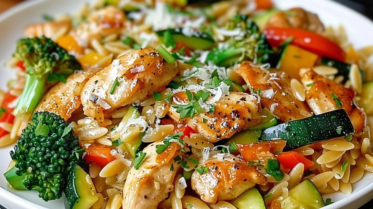 Lemon Chicken and Veggie Orzo Stir Fry