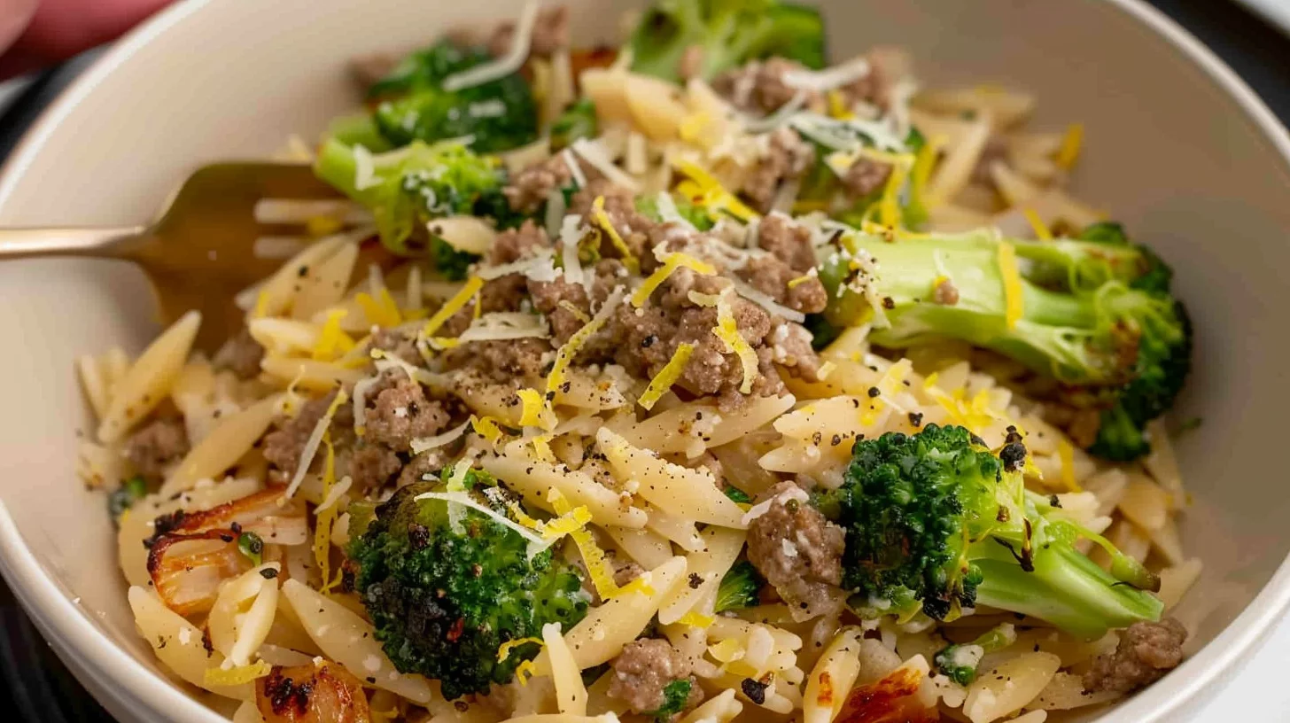 Lemon Pepper Ground Turkey and Broccoli Orzo