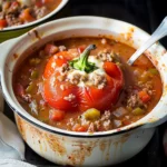 Meaty Slow Cooker Stuffed Pepper Soup
