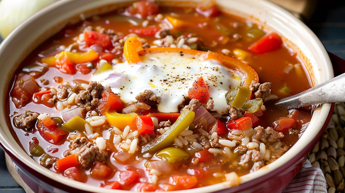 Meaty Slow Cooker Stuffed Pepper Soup
