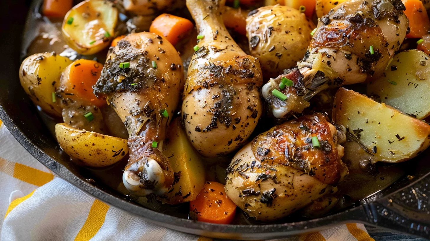 One Pan Herb Roasted Chicken Drumsticks With Potatoes and Carrots