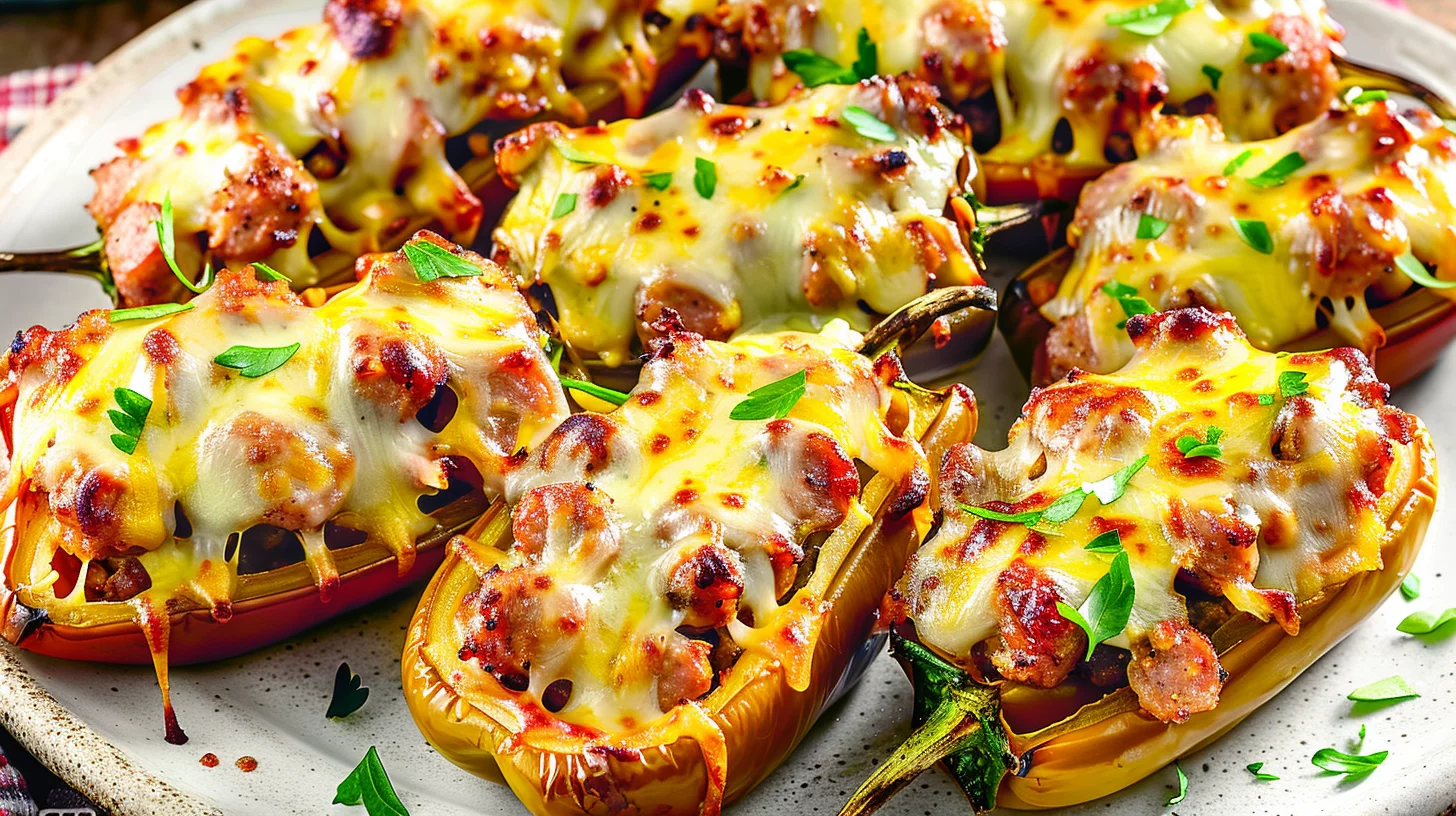 Oven Roasted Sausage Stuffed Banana Peppers