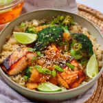 Roasted Salmon and Broccoli Rice Bowl With Kimchi