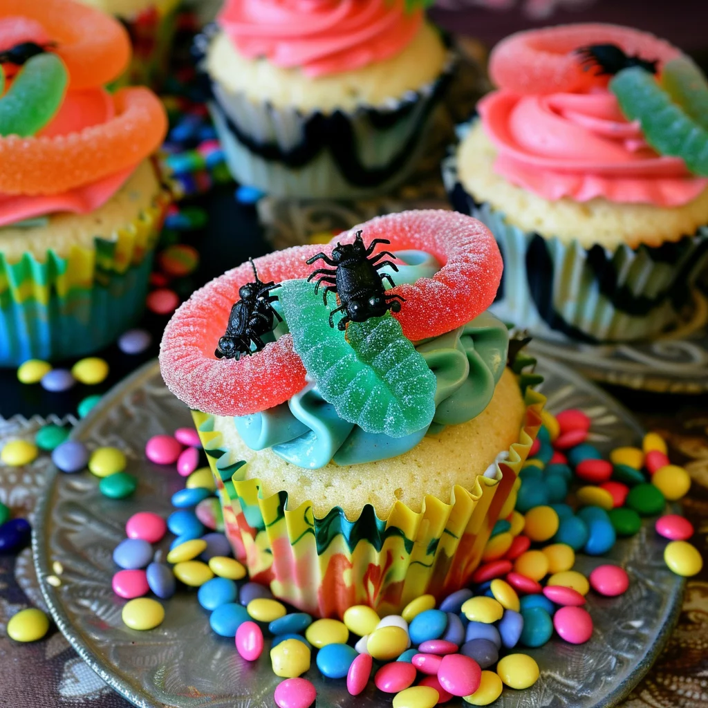 Creepy Crawly Gummy Worm Cupcakes