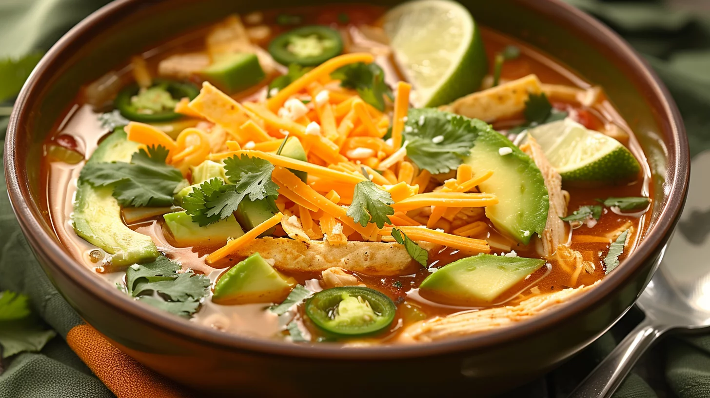 Chicken Tortilla Soup with Crunchy Toppings