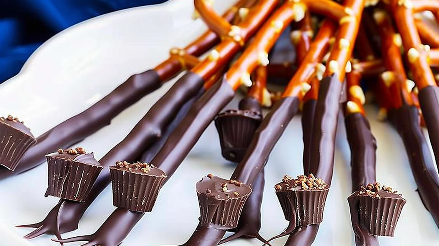 Chocolate Covered Pretzel Rods Witch's Broomsticks