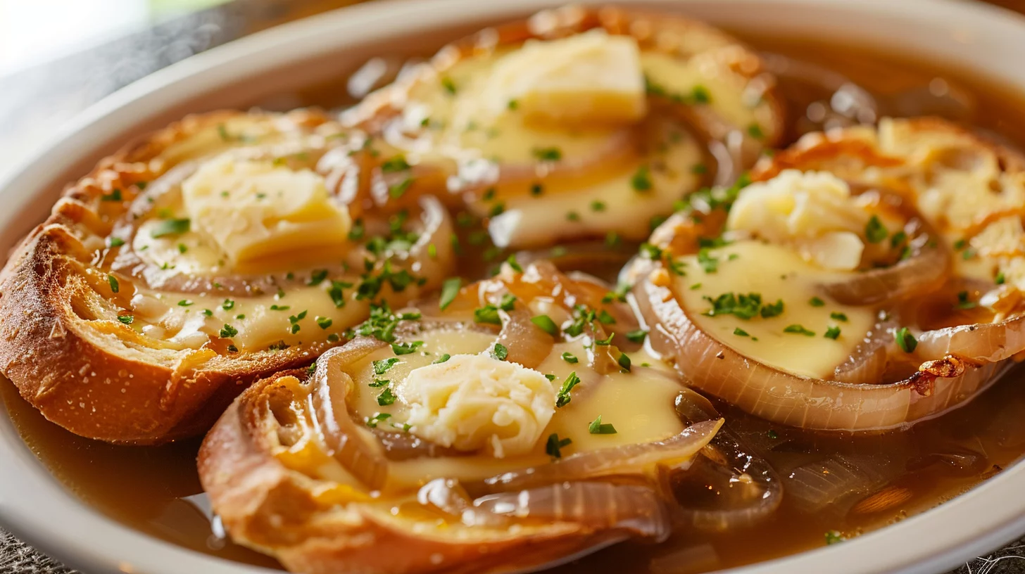 French Onion Soup with Melted Cheese
