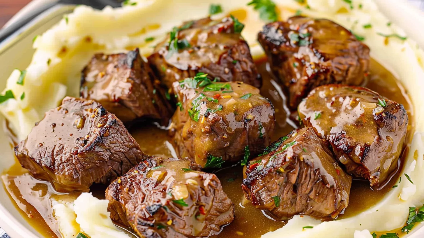 High Protein Slow Cooker Garlic Butter Beef Bites