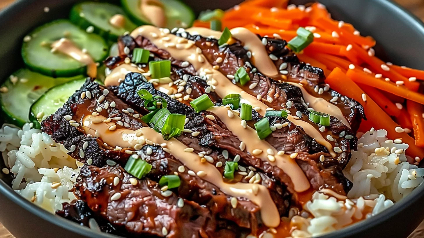 Korean Bbq Steak Rice Bowls With Spicy Cream Sauce