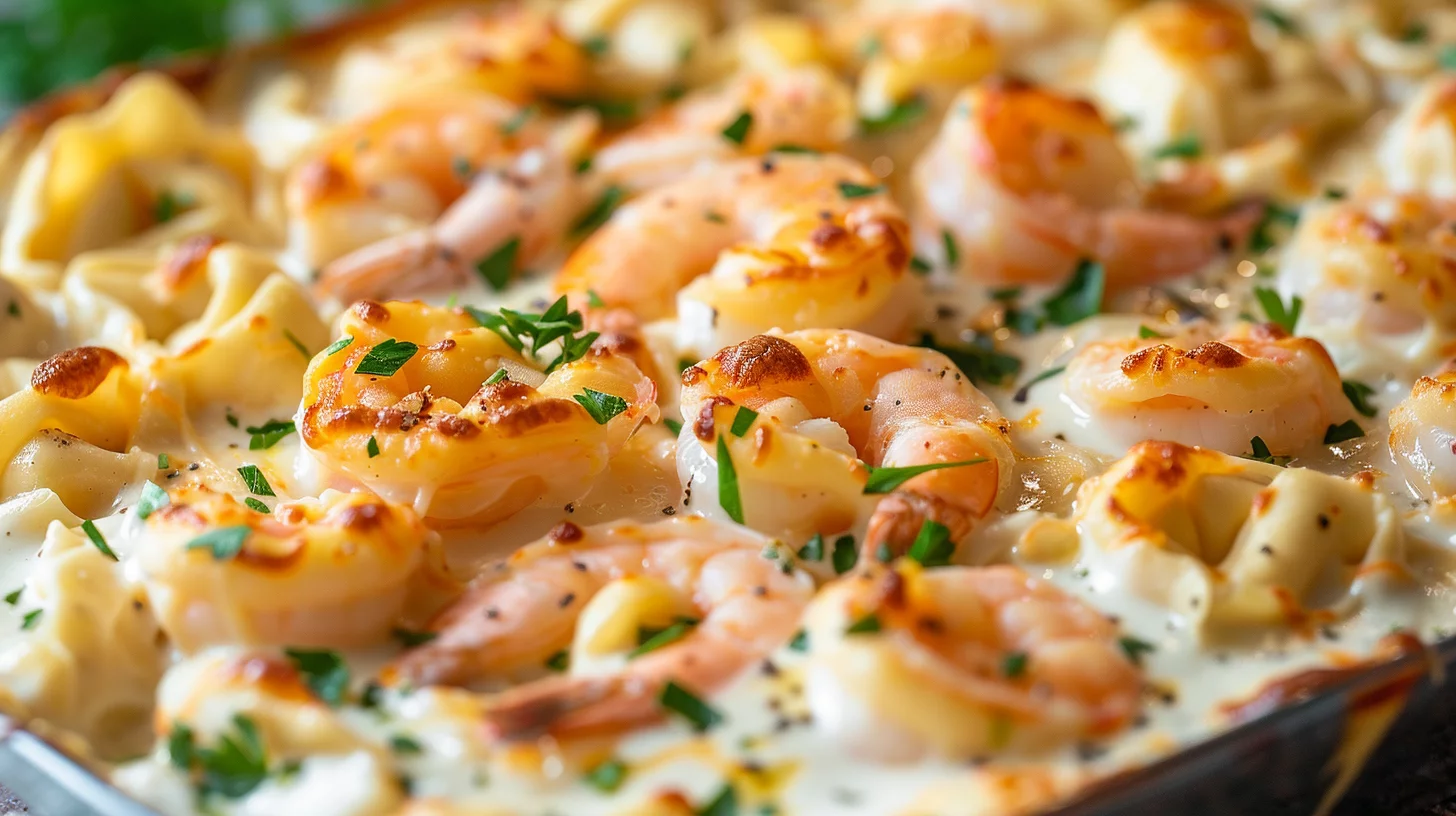 Shrimp Alfredo Tortellini Bake
