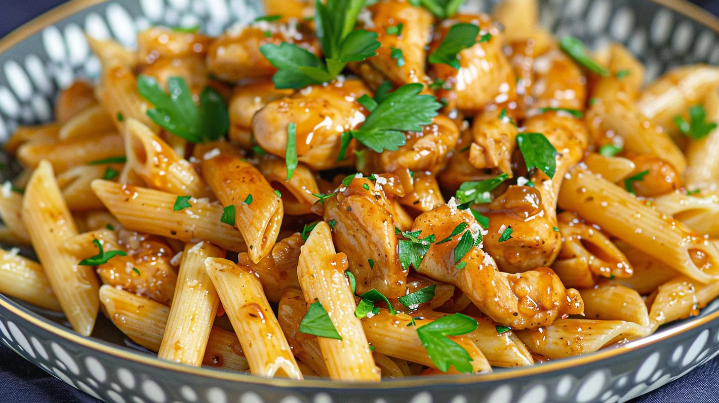 Sticky Garlic Honey Chicken Penne
